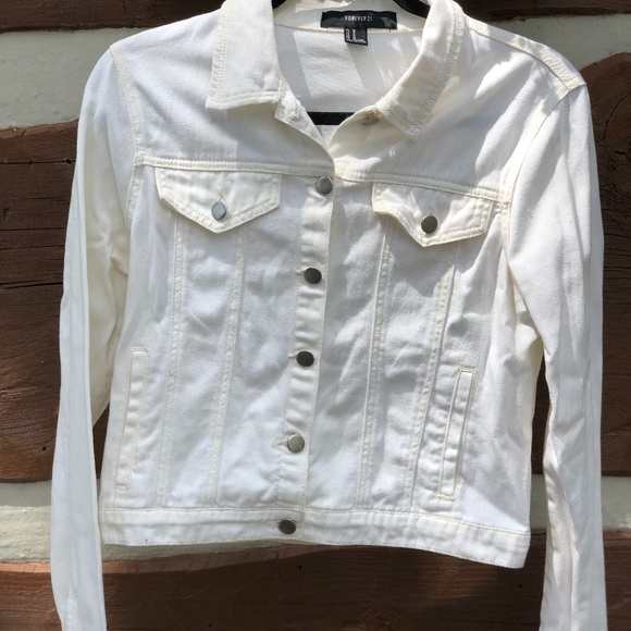FOREVER 21 CREAM/WHITE JEAN JACKET - Picture 1 of 4